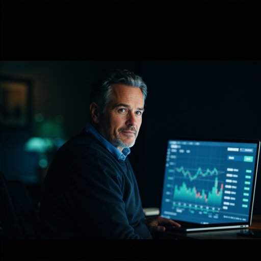 中年男性技术总监，穿深蓝色毛衣，背景为电脑屏幕